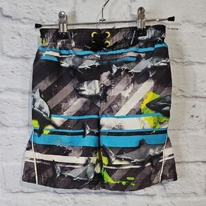ZeroXposur Shark Print Swim Trunks - Black, Blue, Yellow
